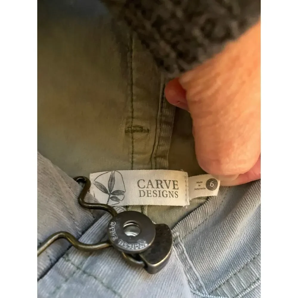 Carve Designs Jason Overall Short Gray Wale Corduroy Relaxed Logo Pockets Size 6 - Picture 8 of 9